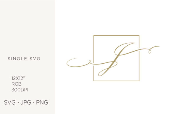 Gold Script Letter J in Square Frame