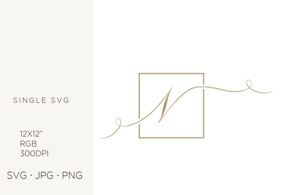 Gold Script Letter N in Square Frame