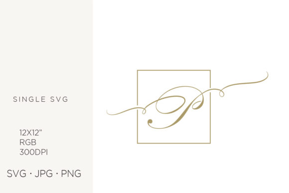 Gold Script Letter P in Square Frame