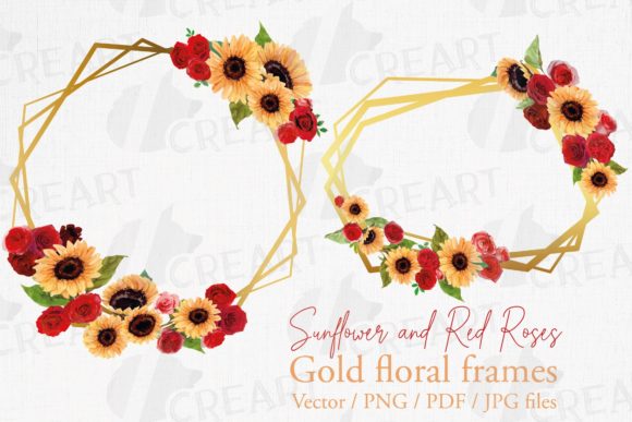 Mastering Visual Design with Sunflower Red Roses Golden Wire Frames