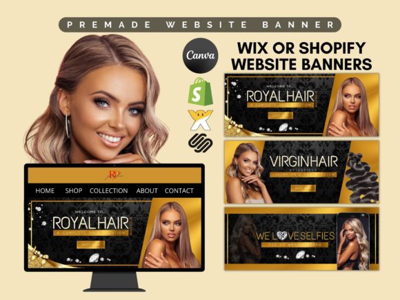 Royal Hair Golden Website Banner Canva: A Practical Asset for Beauty Branding
