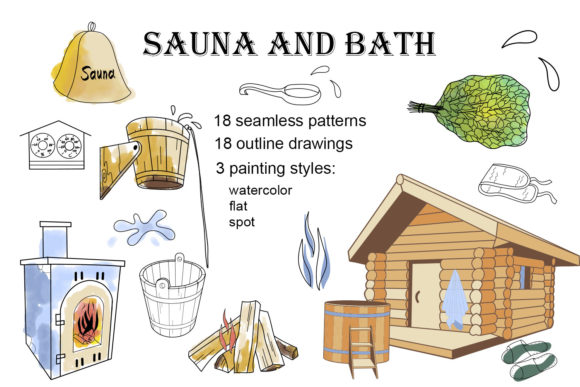 Sauna and Bath Vector: Elevating Design with Hand-Painted Wellness Aesthetics